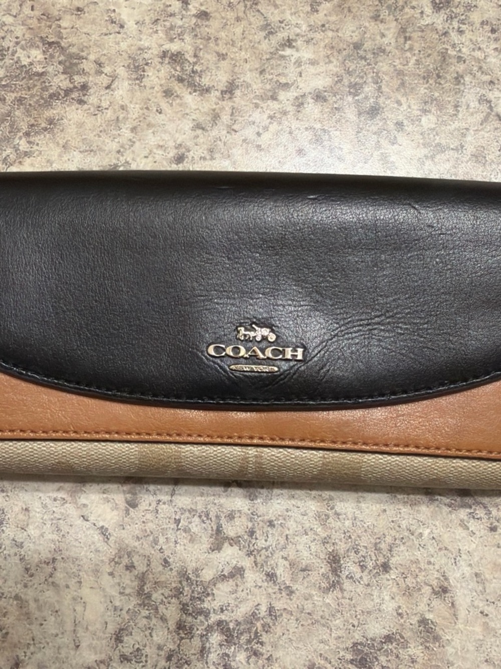 Coach Trifold Wallet in Black, Tan & Cream Canvas